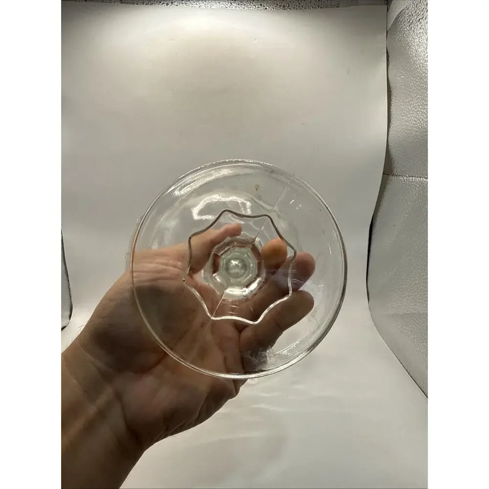Vintage Clear Pressed Glass Pedestal Compote Bowl Scalloped Rim 7.5” *